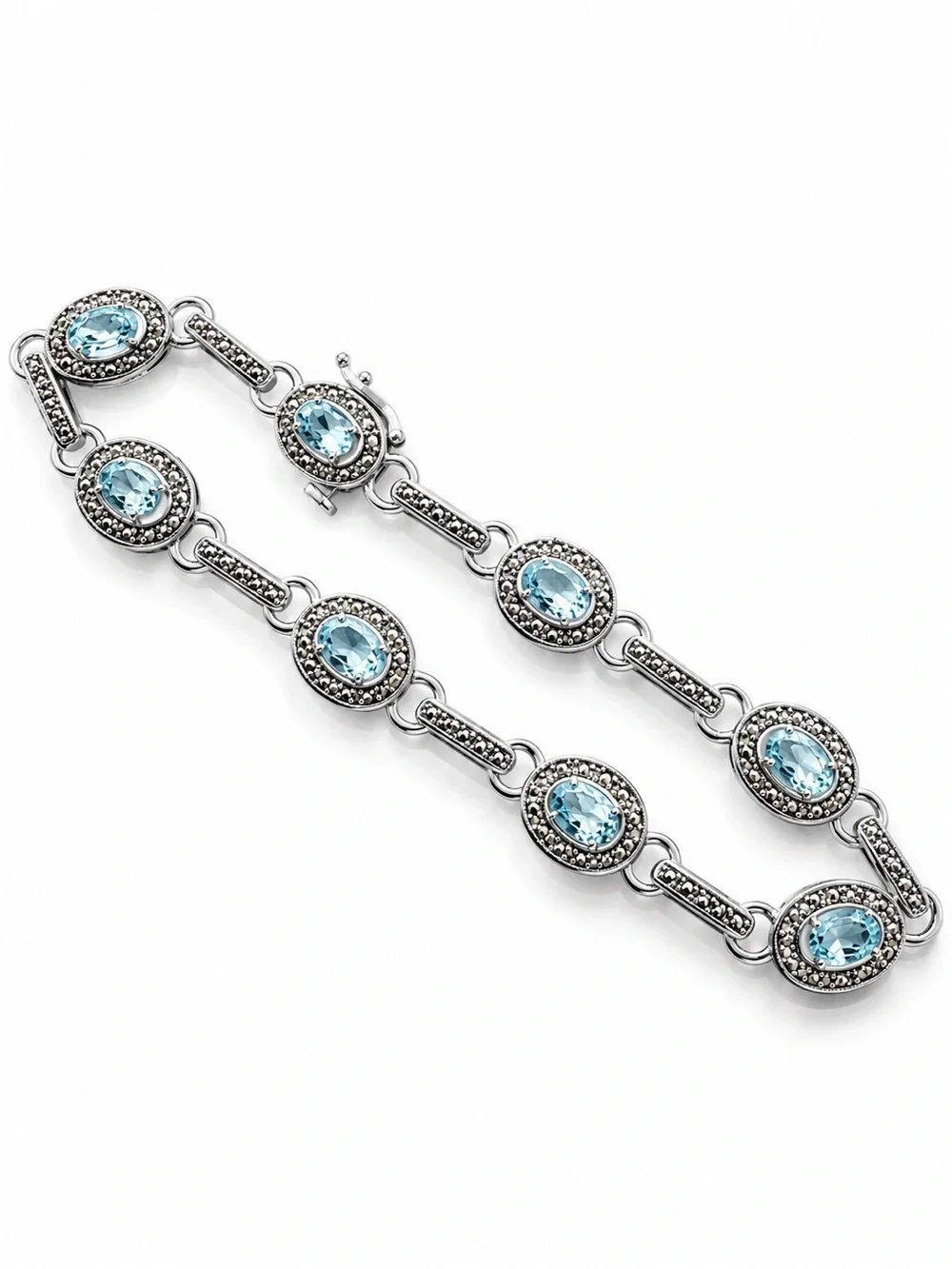 ✨ Vintage-Style 925 Sterling Silver Aquamarine Bracelet – 7” ✨